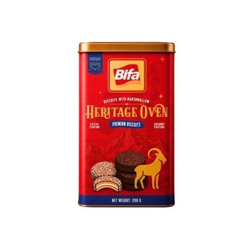  Bánh quy nhân kem xốp phủ ca cao dừa Heritage Oven Bifa 200 g (4 gói x 50 g/ hộp thiếc) 