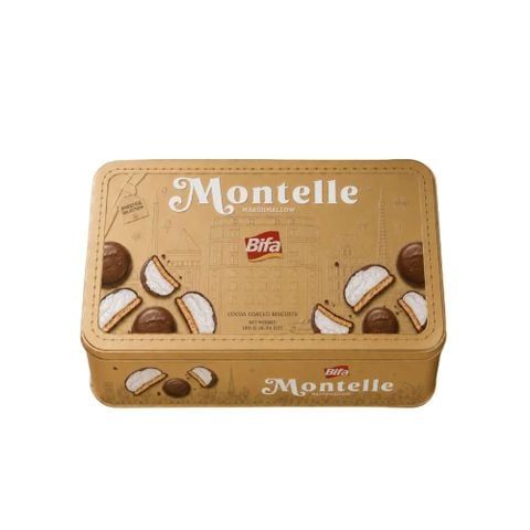  Bánh quy kẹp kẹo dẻo marshmallow phủ ca cao Montell Bifa 180 g (2 gói x 90 g / hộp thiếc) 