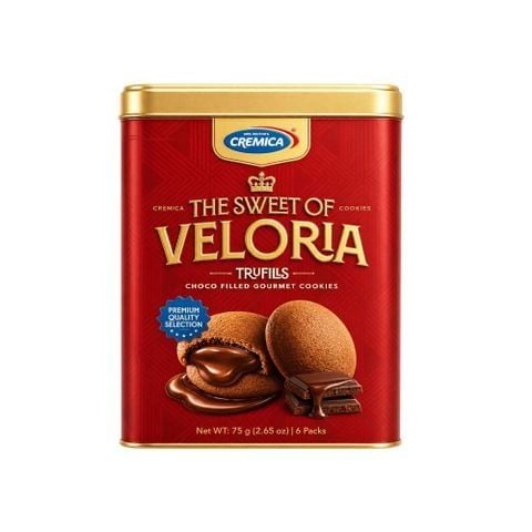 Bánh quy nhân kem sô cô la chảy The Sweet of Veloria Cremica 75 g (6 gói x 12.5 g / hộp thiếc) 