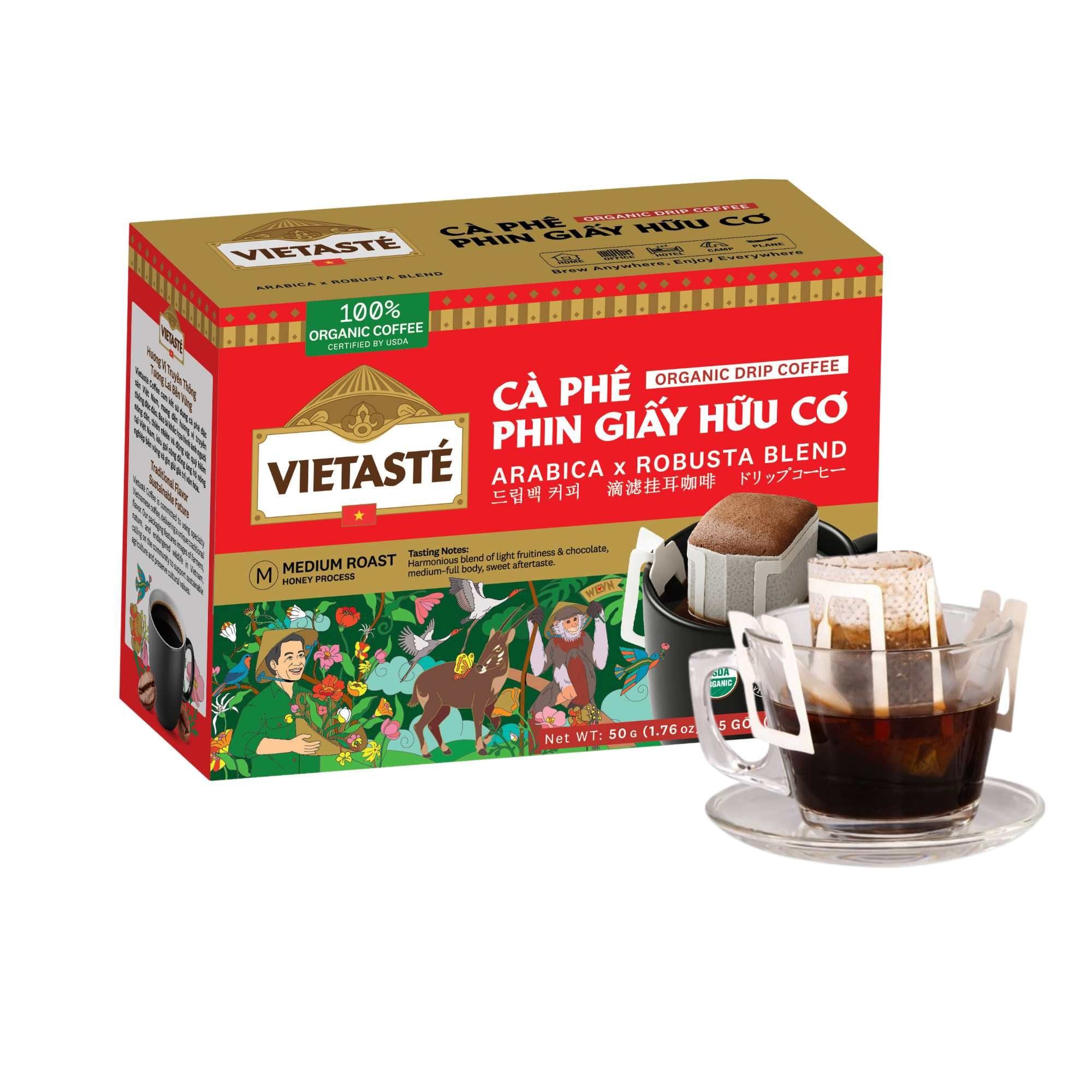  Cà phê phin giấy hữu cơ Vietasté 50 g (5 gói x 10 g) (Hộp) 