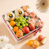  Giỏ Đan Trái Cây Các Loại Và Hoa Juliet Tone Hồng Tiêu Chuẩn - GIAO NỘI THÀNH TPHCM 