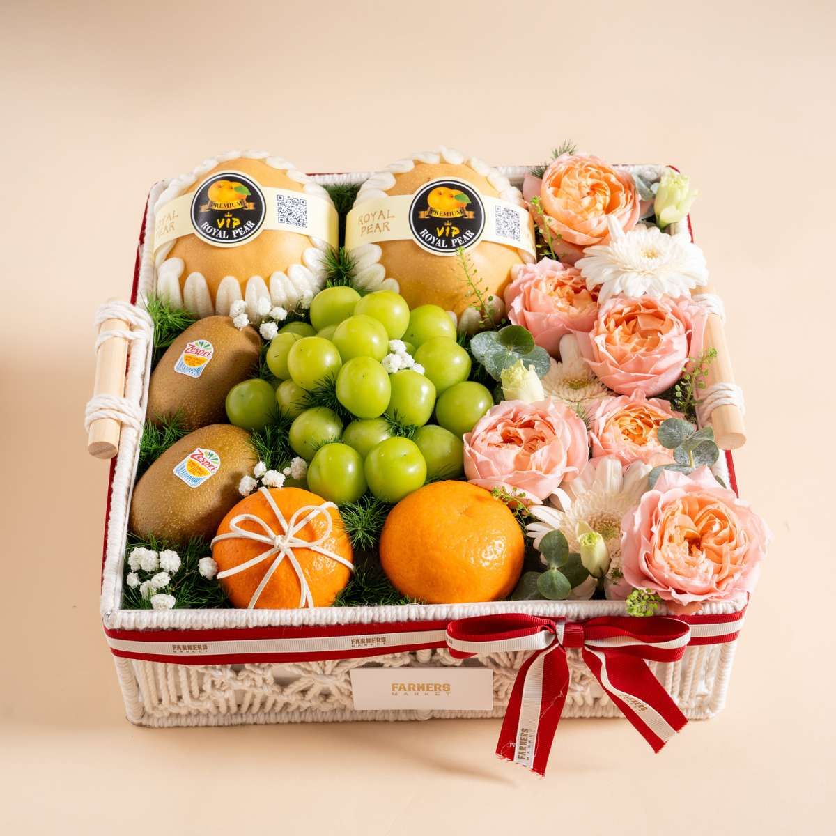  Giỏ Đan Trái Cây Hỗn Hợp Và Hoa Juliet Tone Hồng Tiêu Chuẩn - GIAO NỘI THÀNH TPHCM 