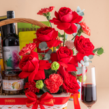  Giỏ Quà Rượu Vang Đỏ - Ăn Vặt Và Hoa Tone Đỏ Thanh Lịch - GIAO NỘI THÀNH TPHCM 