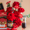 Giỏ Quà Rượu Vang Đỏ - Socola Và Hoa Tone Đỏ Thanh Lịch