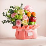  Giỏ Quà Trái Cây Và Hoa Tone Hồng Tiêu Chuẩn  - GIAO NỘI THÀNH TPHCM 