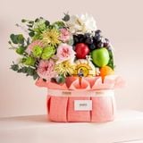  Giỏ Quà Trái Cây Và Hoa Tone Hồng Tinh Tế  - GIAO NỘI THÀNH TPHCM 