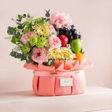  Giỏ Quà Trái Cây Và Hoa Tone Hồng Tinh Tế  - GIAO NỘI THÀNH TPHCM 