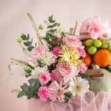  Giỏ Quà Trái Cây Và Hoa Tone Hồng Trắng Thanh Lịch  - GIAO NỘI THÀNH TPHCM 