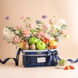  Giỏ Quà Trái Cây Và Hoa Tone Xanh Dương Tinh Tế - GIAO NỘI THÀNH TPHCM 