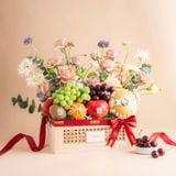  Khay Gỗ Trái Cây Các Loại  Và Hoa Tone Hồng Tinh Tế - GIAO NỘI THÀNH TPHCM 