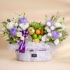 Giỏ Trái Cây Và Hoa Cúc Mẫu Đơn Tím Trắng Sang Trọng - GIAO NỘI THÀNH TPHCM