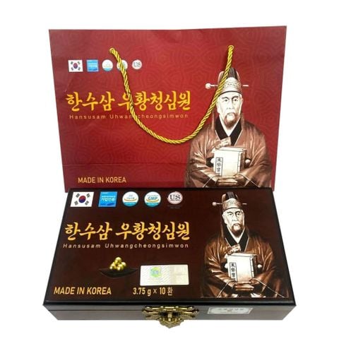 Viên An Cung Ngưu Hoàng Hoàn Hansusam Uhwangcheongsimwon Hàn Quốc Hộp Gỗ 10 Viên