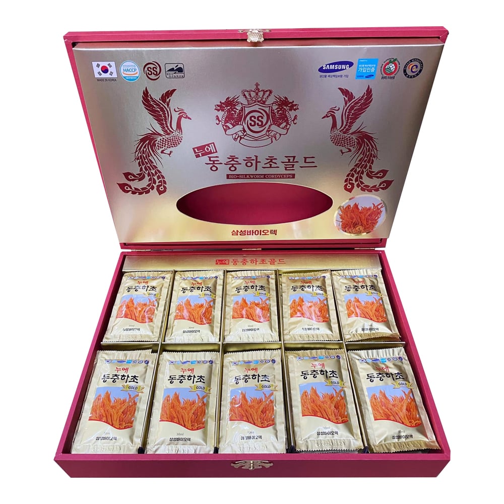 NƯỚC ĐÔNG TRÙNG HẠ THẢO KANGHWA HÀN QUỐC HỘP GỖ VÀNG SANG TRỌNG