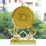Mặt trống đồng chân đế hoa sen mạ vàng