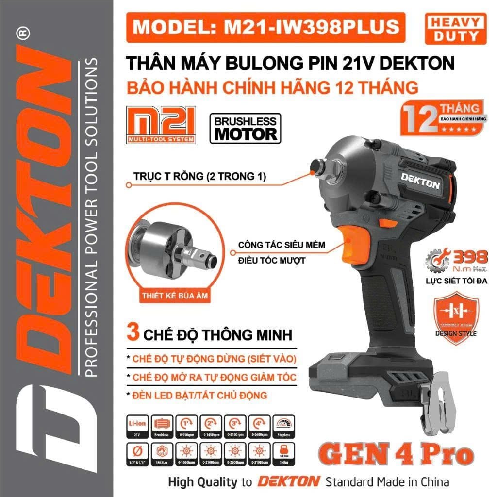  Máy siết bulong dùng pin DEKTON M21 - IW 398 PLUS 