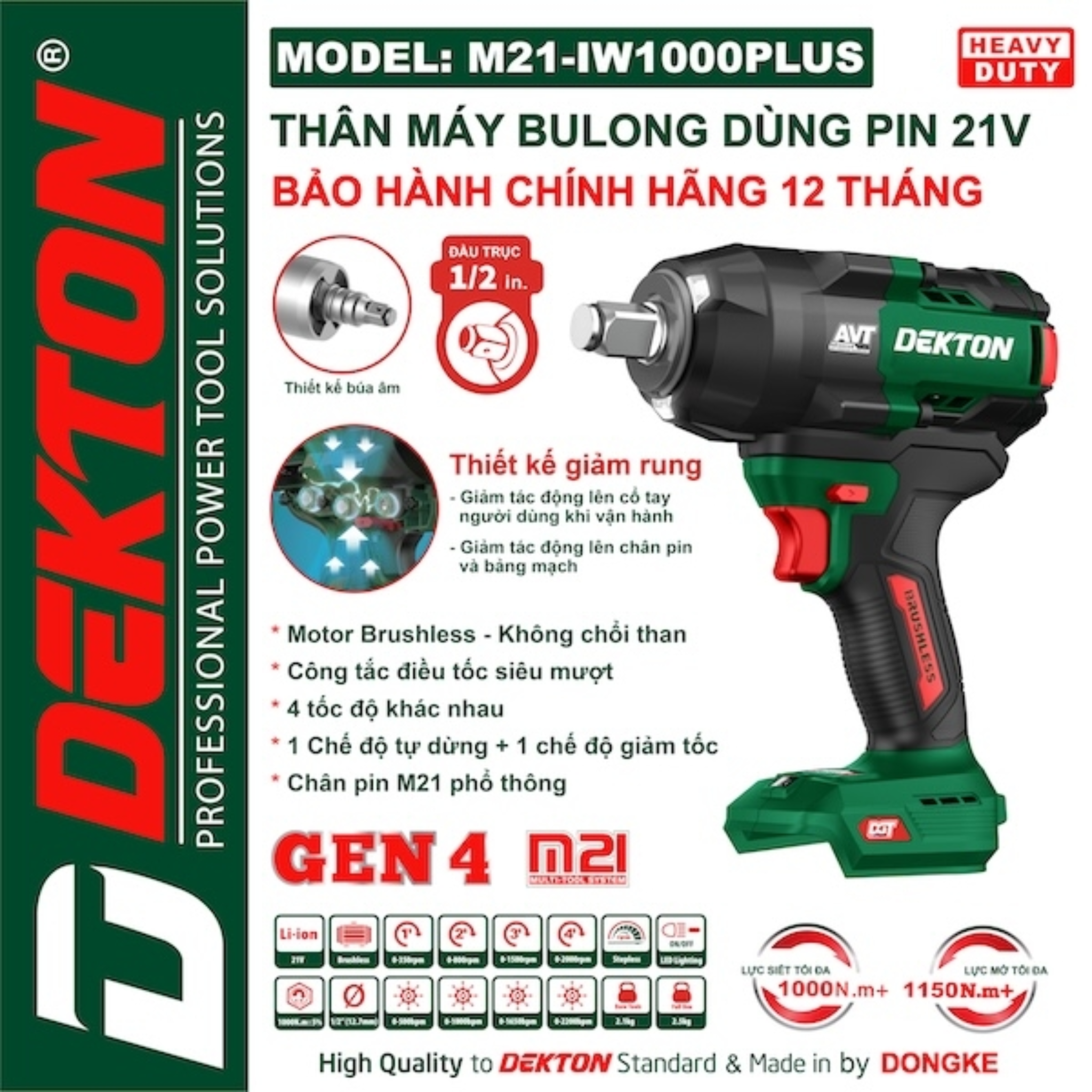  Máy siết bulong dùng pin DEKTON M21 - IW1000PLUS 