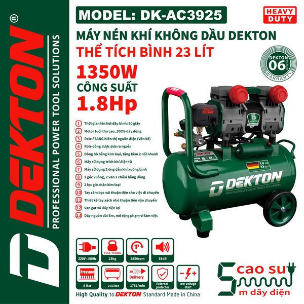 (Voucher Giảm Giá) Máy nén khí không dầu Dekton DK - AC3925