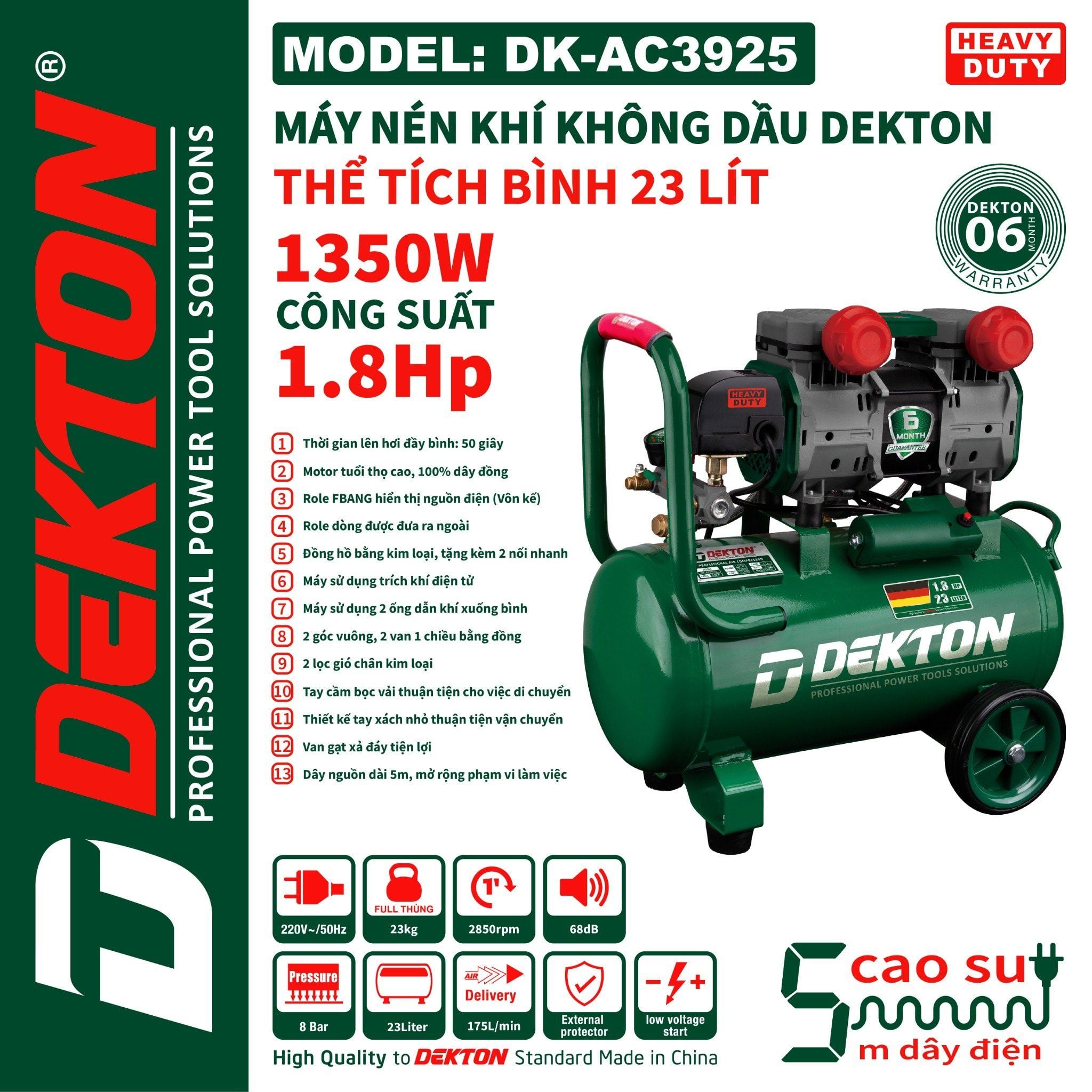  (Voucher Giảm Giá) Máy nén khí không dầu Dekton DK - AC3925 