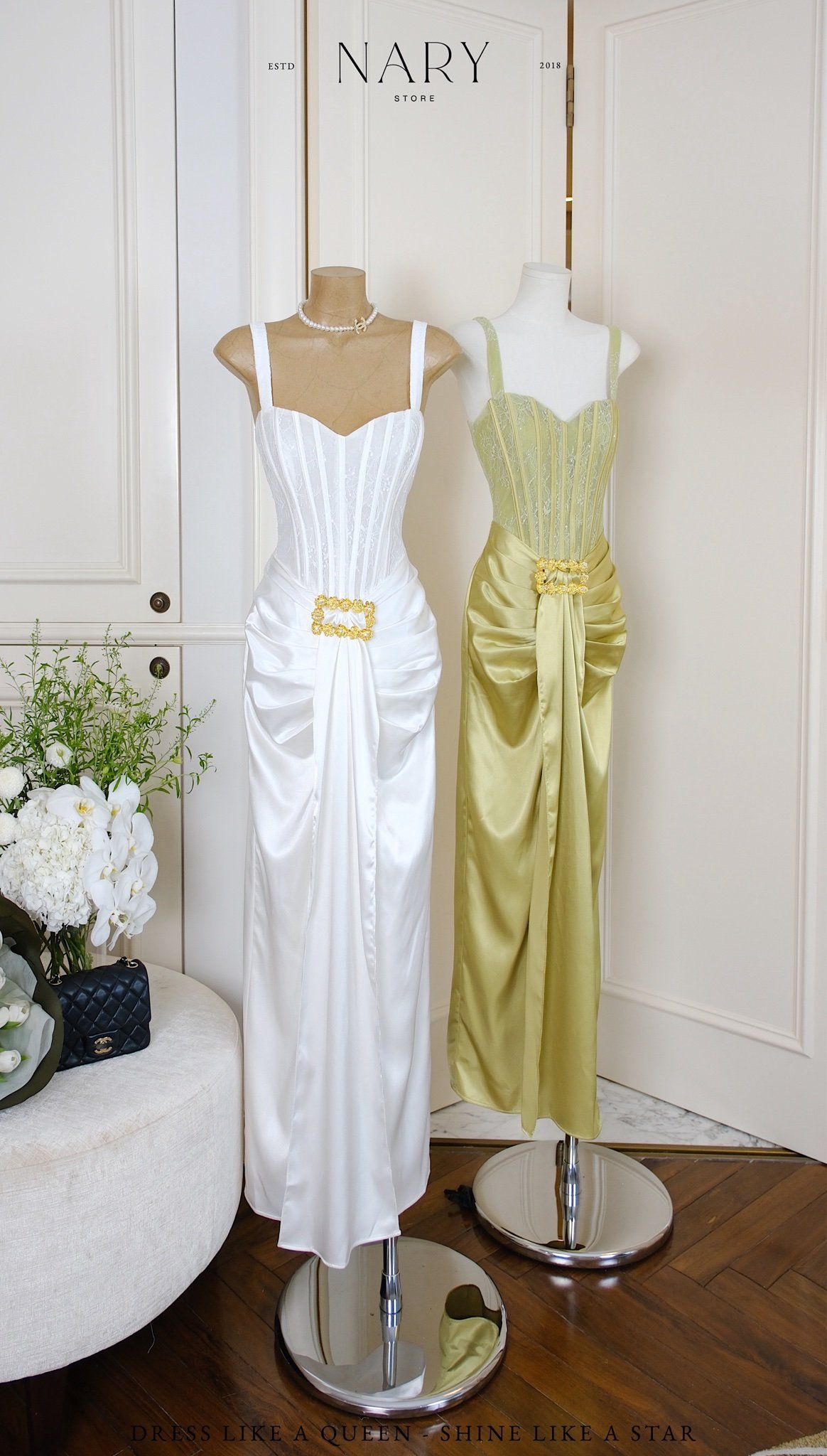 Đầm Lụa Xẻ Trước Kèm Charm