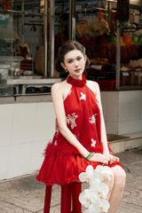 Đầm Yếm Thêu Viền Lông