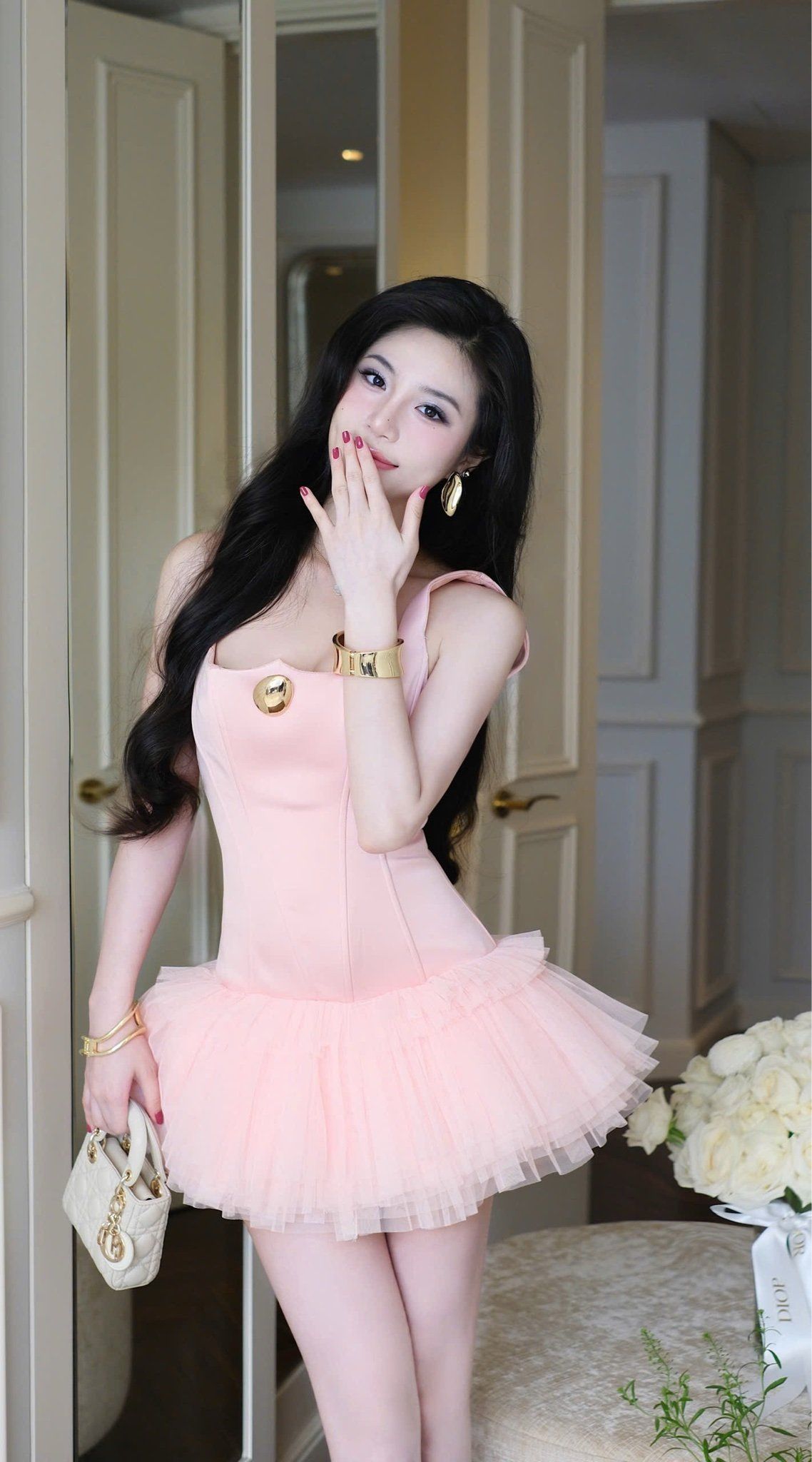 Đầm Phi Phối Lưới Kèm Charm