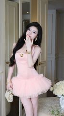Đầm Phi Phối Lưới Kèm Charm