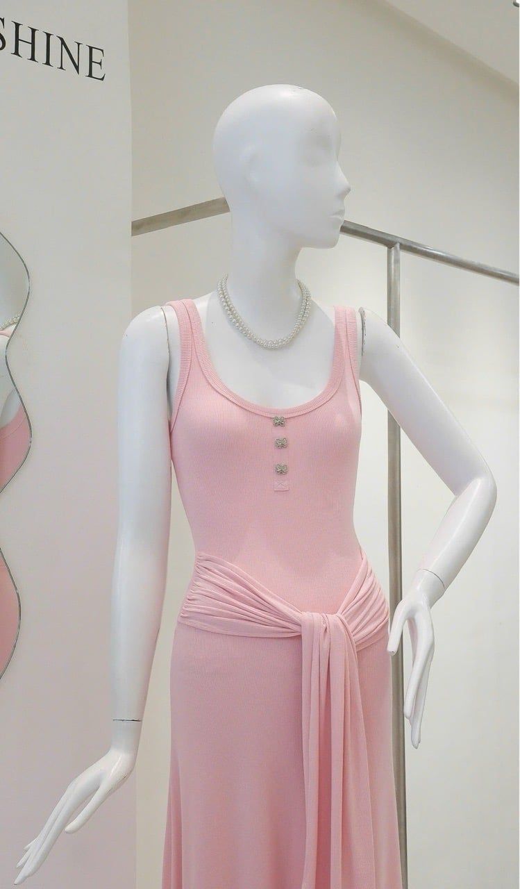 Đầm Dài Cột Eo Đính Nơ