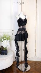 Đầm Lụa Cổ Đổ Tua Rua
