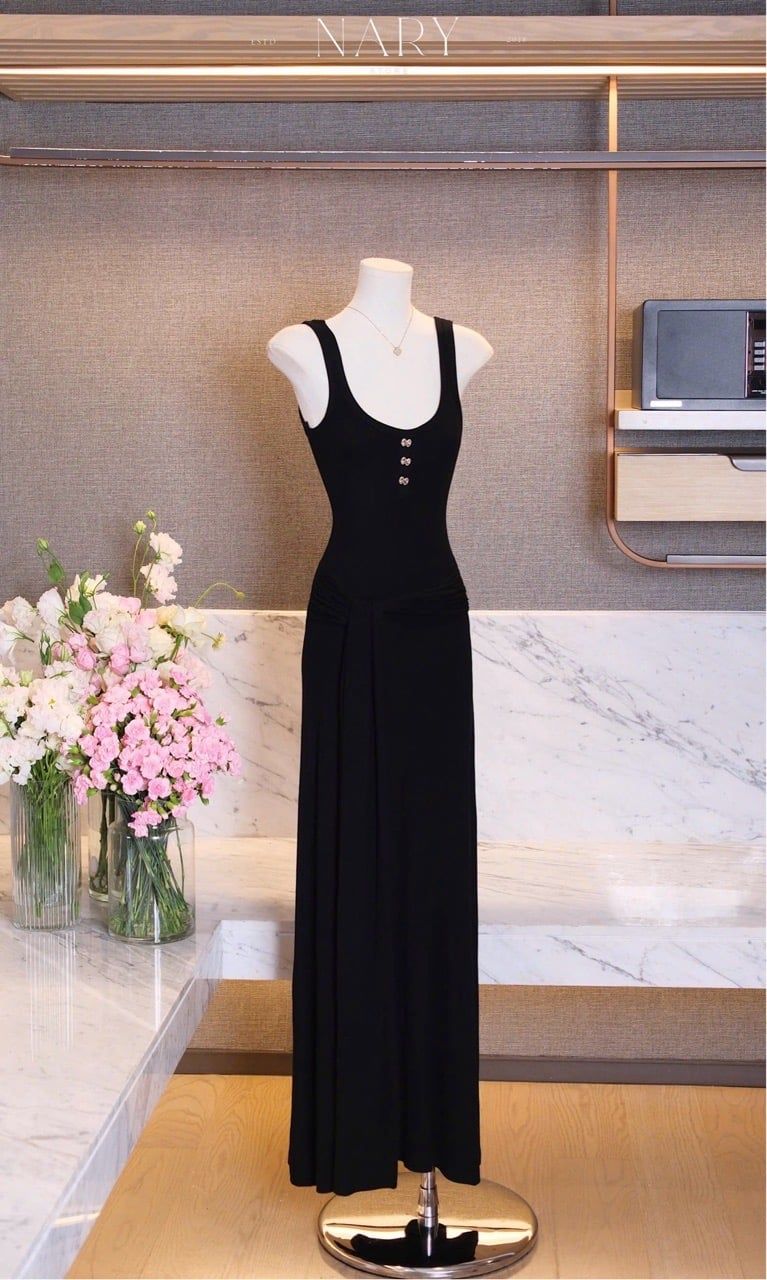 Đầm Dài Cột Eo Đính Nơ