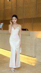 Đầm Lụa Nơ Nổi Nút Bọc