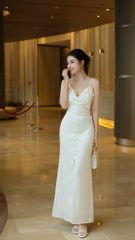 Đầm Lụa Nơ Nổi Nút Bọc
