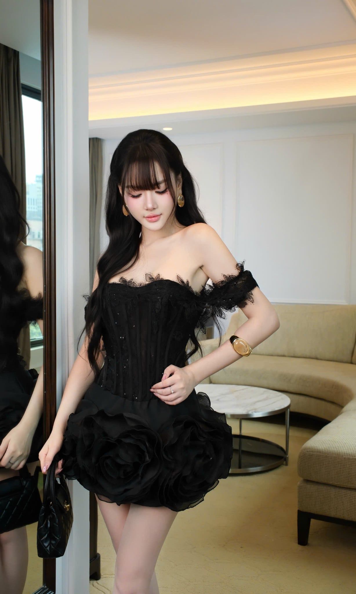 Đầm Bẹt Vai Ren Kết Hoa