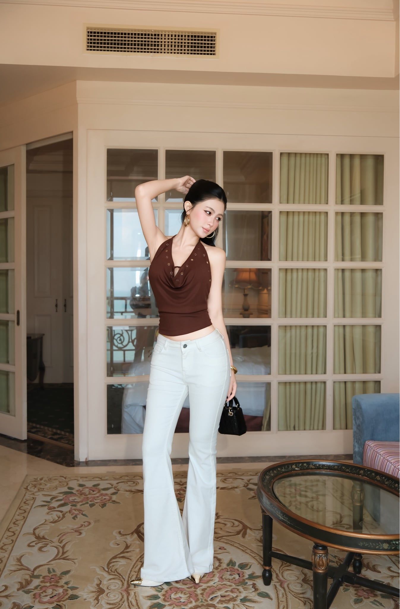Áo Yếm Cổ Đổ Nút Bạc