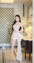 Đầm Kim Sa Phối Voan Viền Đá