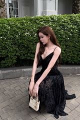 Đầm 2S Nhung Tà Xẻ Xòe