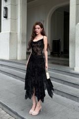 Đầm 2S Nhung Tà Xẻ Xòe