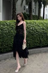 Đầm 2S Nhung Tà Xẻ Xòe
