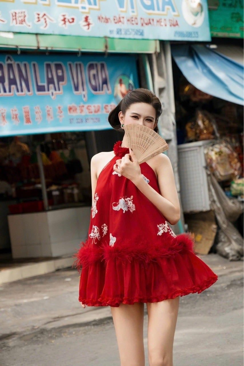 Đầm Yếm Thêu Viền Lông