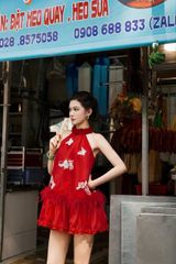 Đầm Yếm Thêu Viền Lông