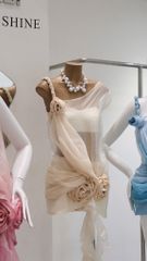 Đầm Voan Cổ Xéo Tua Rua