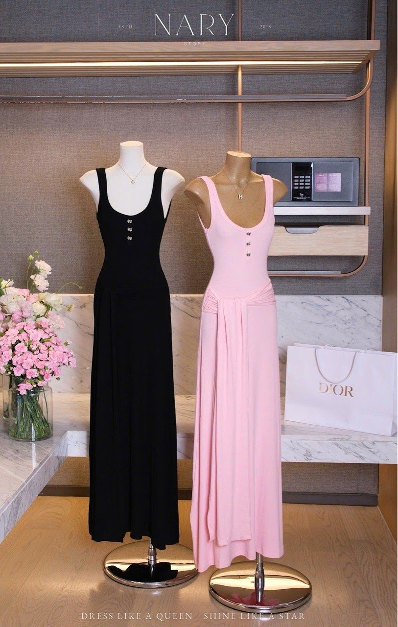 Đầm Dài Cột Eo Đính Nơ