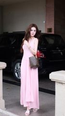 Đầm Dài Cột Eo Đính Nơ