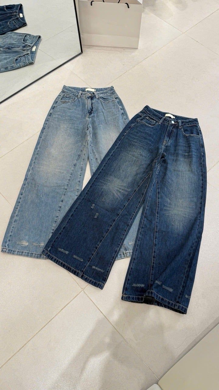 Quần Jean Ống Rộng Wash Lai