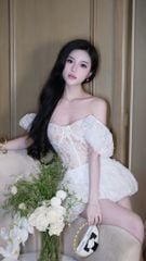 Áo Lưới Nền Ren Tay Phồng