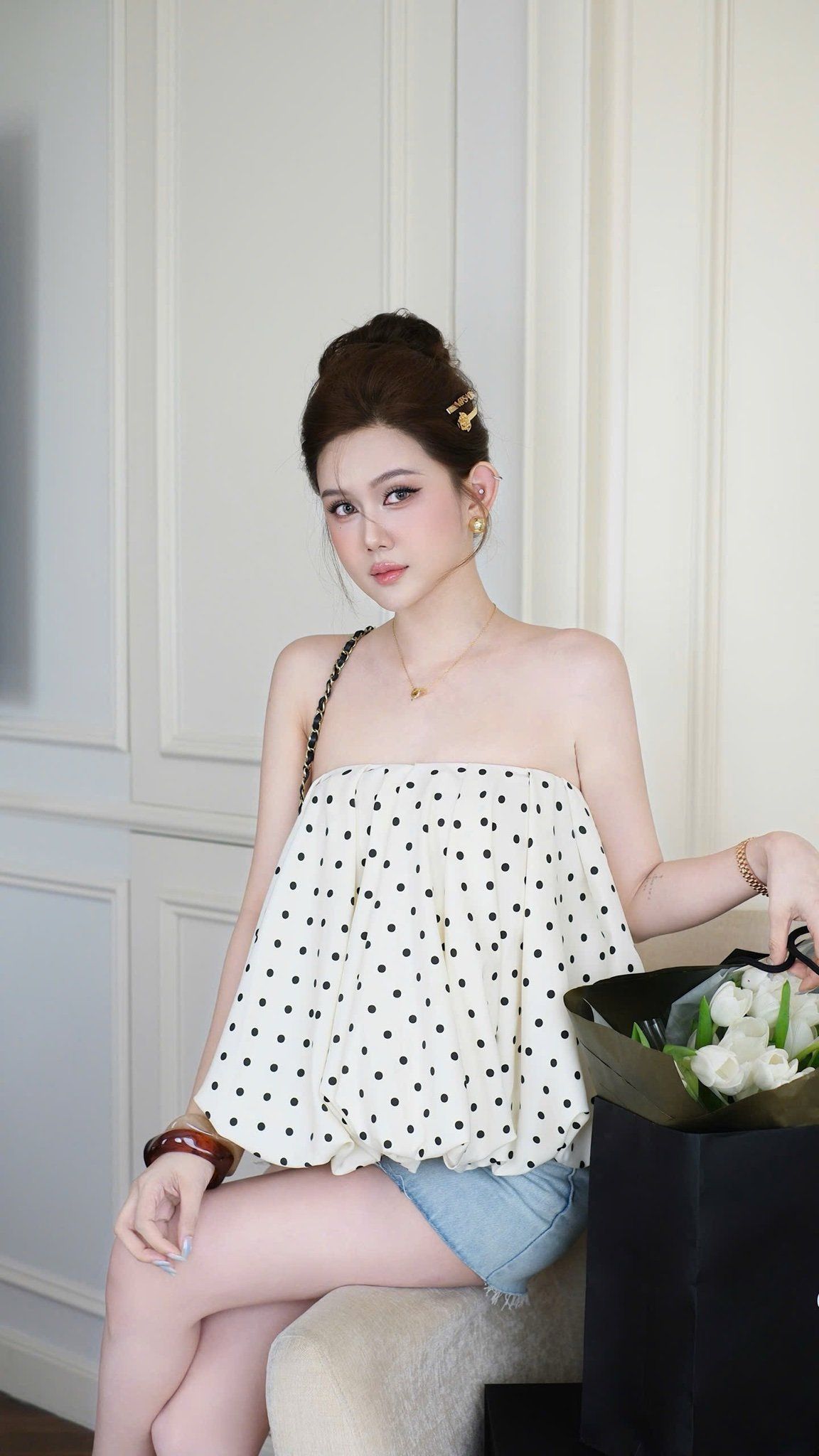 Áo Ống Bí Chấm Bi