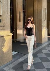 Áo Corset Nhung Đan Dây Sau