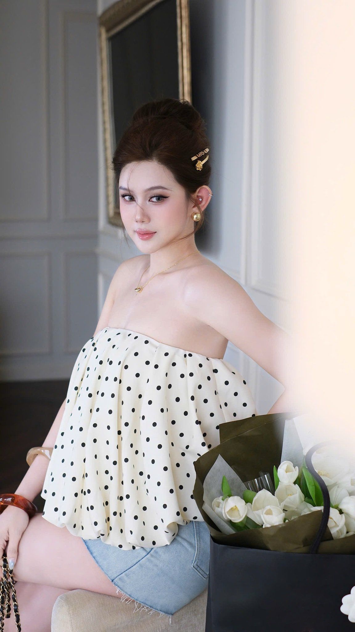 Áo Ống Bí Chấm Bi