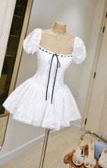 Đầm Tay Phồng Xô Hoa Nổi