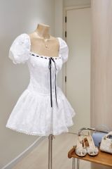 Đầm Tay Phồng Xô Hoa Nổi