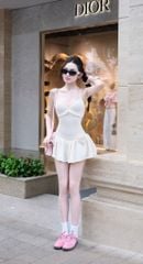 Đầm Thun Len Xòe Kèm Hoa